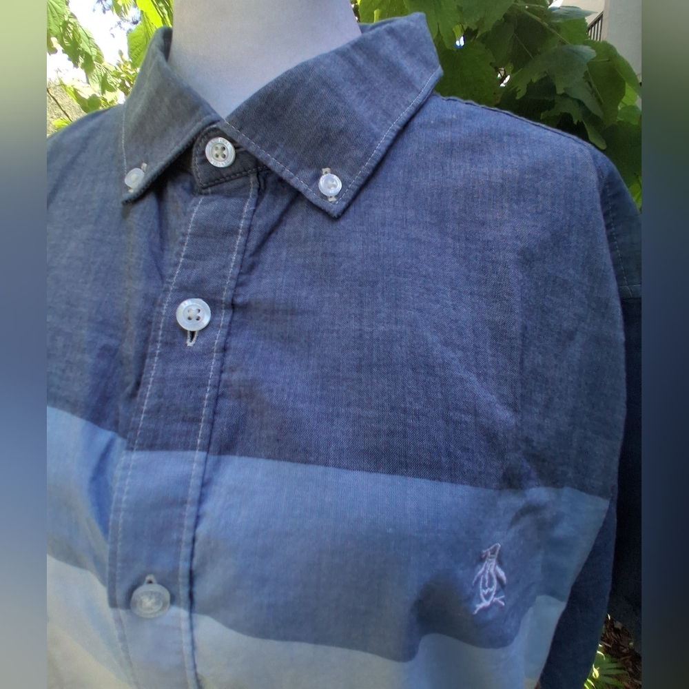 🔥Original Penguin Blue White Casual Button Down Shirt Size XL EUC - Picture 8 of 9